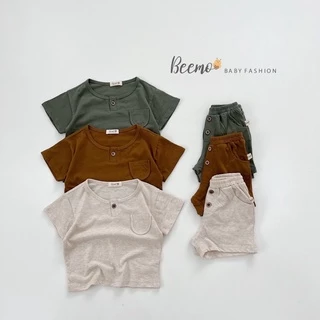 Bộ short cotton trơn bé trai bé gái-MS74