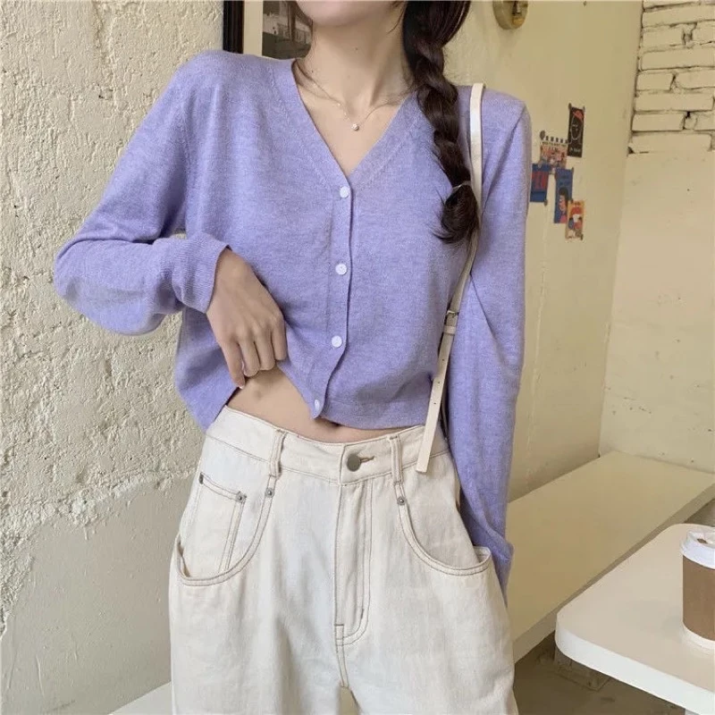 Áo khoác len cardigan nữ cổ chữ V 4 nút dễ thương xinh xắn