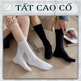 Tất vớ cổ cao trơn trắng đen nam nữ cotton co giãn 4 chiều thời trang