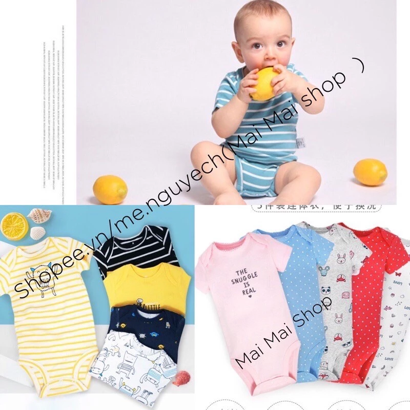 Set 5 body chip cộc tay xuất dư màu ngẫu nhiên cho bé túi zip