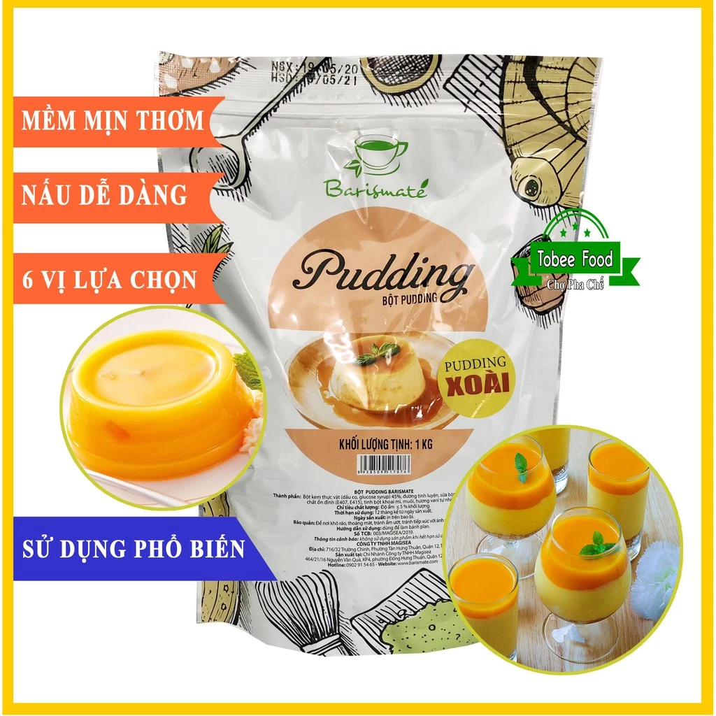 Bột Budding Vị Xoài BARISMATE ( 1 kg ) - Pudding Lạ Miệng Cho Món Trà Sữa