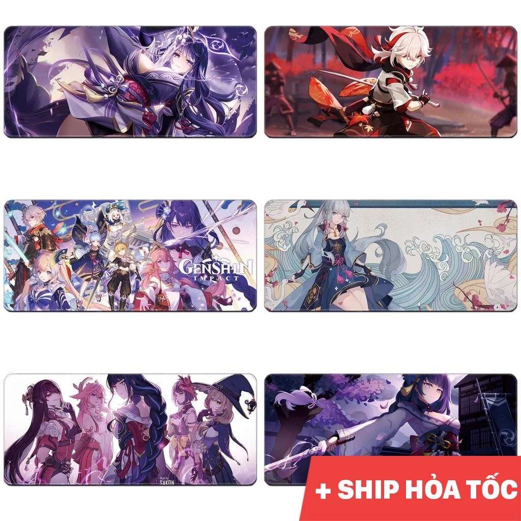 Lót chuột, pad chuột 80x30cm&90x40cm họa tiết game Genshin Impact bề mặt speed di chuột cực êm