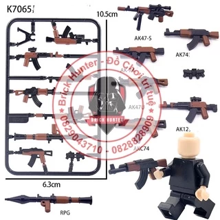 Xếp Hình Army Phụ kiện minifigures Lính : Vỉ vũ khí AK các loại màu Nâu