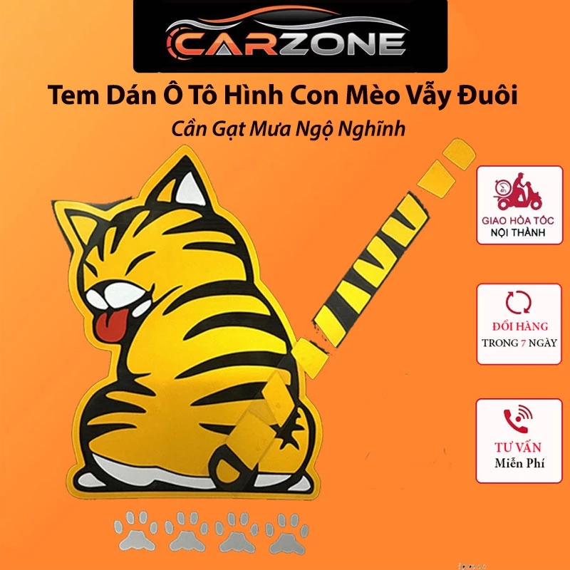 Tem Dán Xe Ô Tô Hình Dán Con Mèo Quẫy Đuôi Cần Gạt Mưa Ngỗ Nghĩnh -  Trang Trí Xe Hơi
