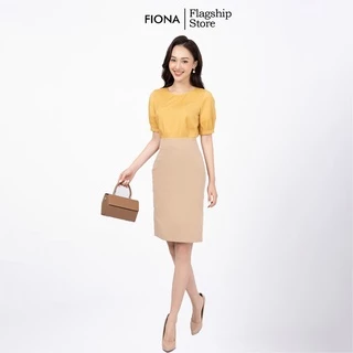 Áo sơ mi nữ Fiona dáng suông croptop cổ tròn diễu chỉ thân trước F552146