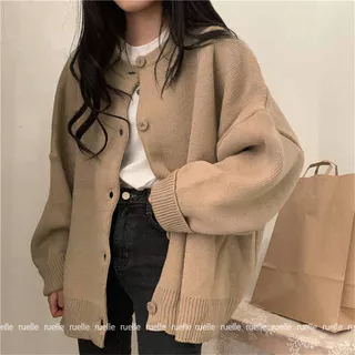 Áo Khoác Cardigan Dáng Rộng Cổ Tròn Thiết Kế Mới Thời Trang Theo Phong Cách Nhật Hàn Cho Nữ