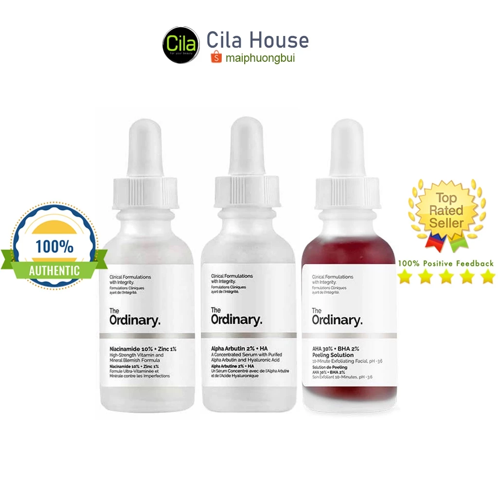 Serum The Ordinary Niacinamide 10%+Zinc 1%, Hyaluronic Acid 2%+B5, AHA 30%+BHA 2% Peeling Solution