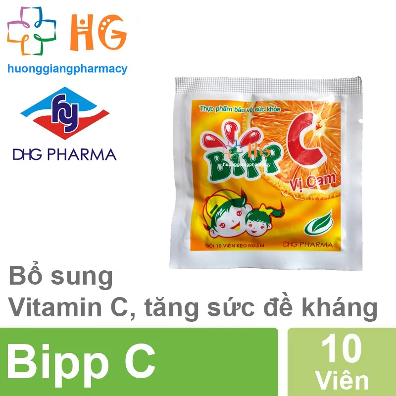 Viên ngậm vitamin c Bipp C vị cam Kẹo ngậm thơm miệng Giúp tăng cường sức đề kháng cho cơ thể Gói 10 Viên