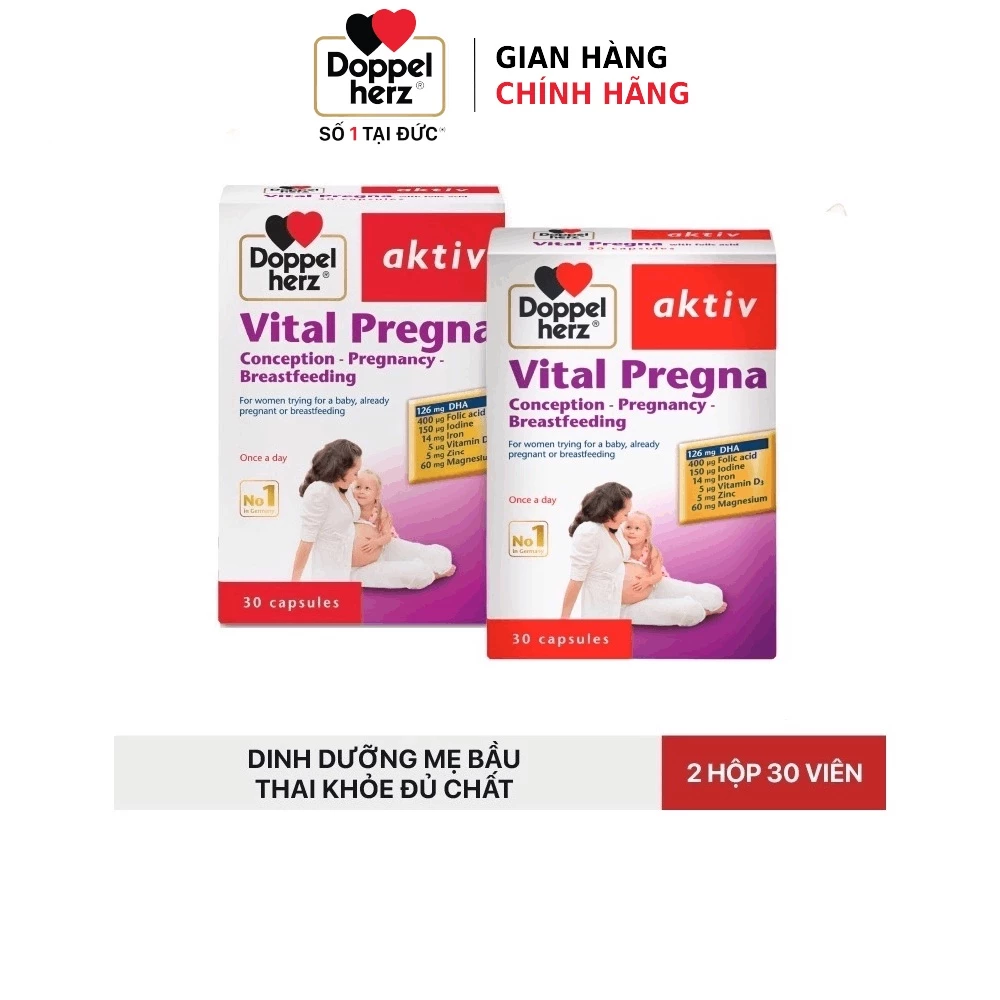 Combo 02 hộp viên uống bổ sung Vitamin và khoáng chất cho bà bầu Doppelherz Aktiv Vital Pregna (02 hộp, 30 viên/hộp)