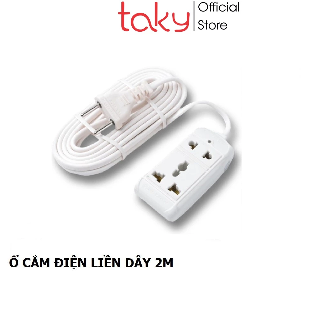 Ổ Cắm Điện - Taky, Liền Dây Nối Dài 2 m, Cắm 2 Lỗ 2 Chạc Và 3 Chạc, An Toàn, Tiện Dụng Trong Gia Đình, 8608