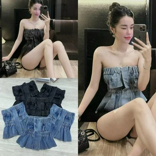 Áo Jeans Quây Bo Chun Nhún Lưng Dáng Croptop Áo Kiểu Nữ Bigsize Quỳnh Anh Từ 50 kg Đến 100 kg M/L/XL/XXL