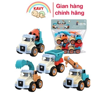 Đồ chơi xe công trình lắp gép KAVY gồm 4 xe nhiều màu kèm vít đã ráp sẵn