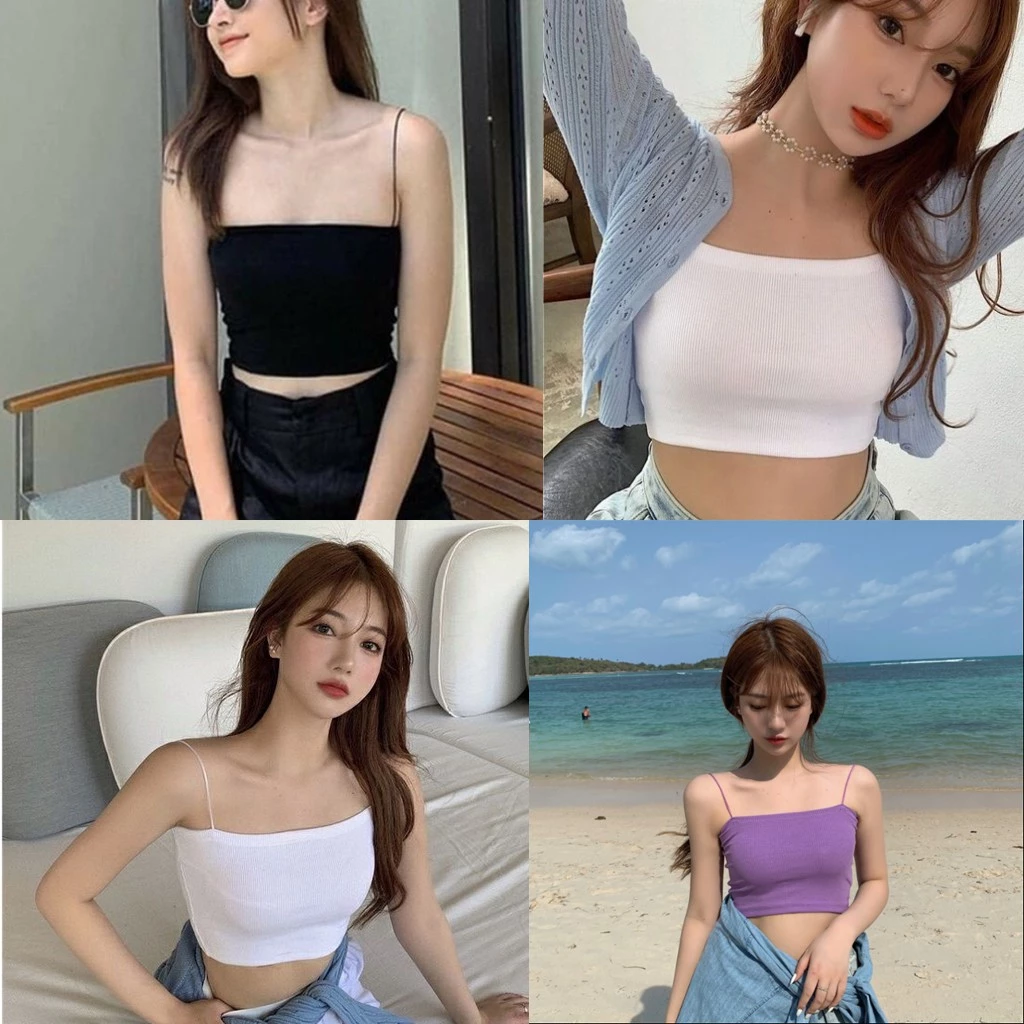 Áo Croptop dễ thương chất bo gân dáng ôm vải mịn co giãn Áo 2 dây sợi bún thun gân đẹp 100% cotton A014 Freesize