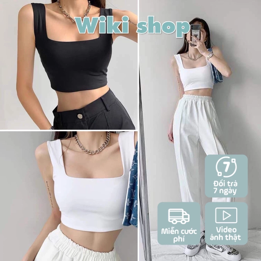 Áo croptop cổ vuông đen trắng - Áo croptop khoét nách 2 màu đen trắng freesize phom ôm chất thun co giãn C316