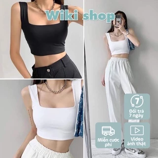 Áo croptop cổ vuông đen trắng - Áo croptop khoét nách 2 màu đen trắng freesize phom ôm chất thun co giãn C316