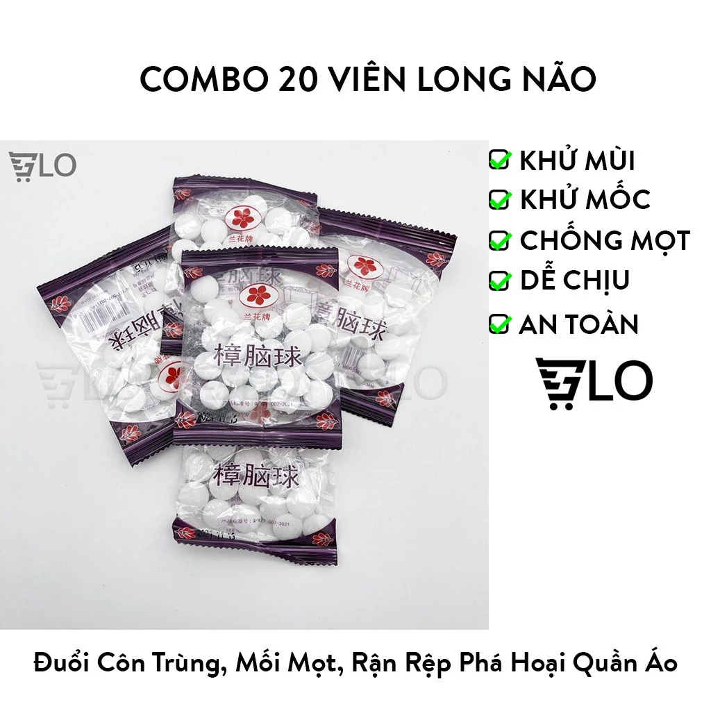 Combo 20 Viên Long Não, Băng Phiến Đuổi Kiến, Gián, Chuột, Côn Trùng, Khử Mùi Tủ Quần Áo Giày Dép, Đồ Dùng Nhà Tắm