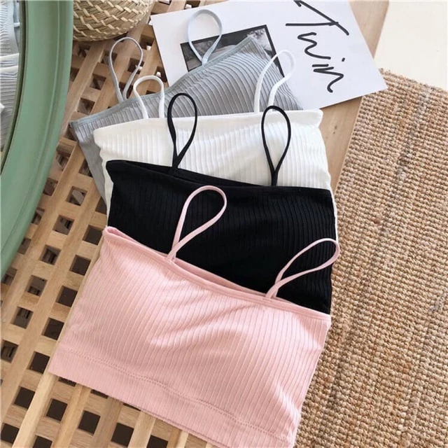 Áo bra hai dây gân tăm không gọng cúp ngang , Bralete chất cotton dệt kim cao cấp