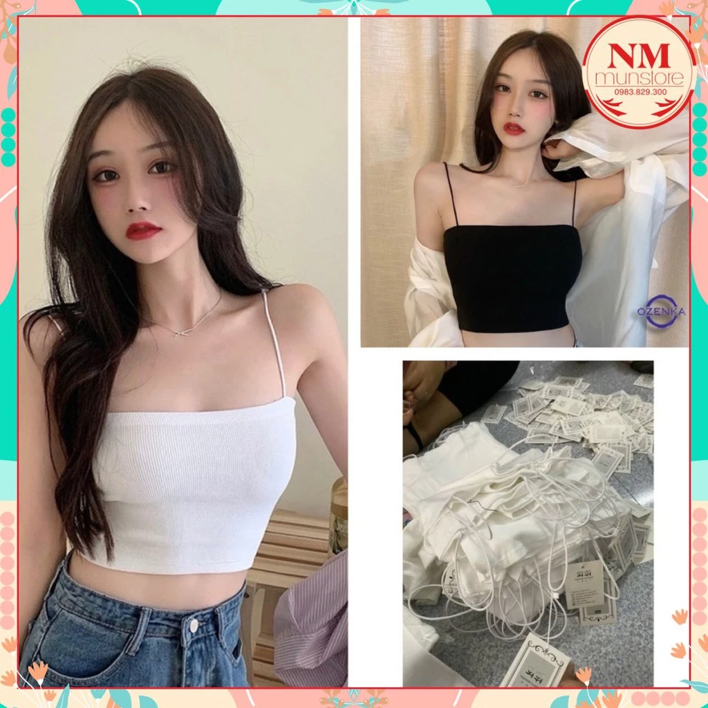 💟 [ ẢNH THẬT ] 💕 Áo dây bún 𝐍𝐌 Closet, chất thun bozip, sợi dây bún, 2 màu Đen, Trắng siêu rẻ 💕