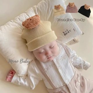 Mũ nón len mùa đông dáng beanie đính gấu bông dễ thương cho bé ML190 Mimo Baby