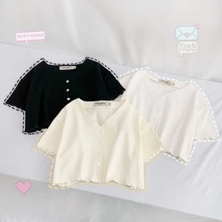 Áo Croptop Nữ Bèo Cổ V SIRI Tay Ngắn Form Rộng Unisex