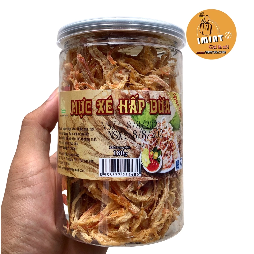 Mực hấp nước dừa xé sợi 200g kèm tương ớt Ăn vặt IMINT FOOD