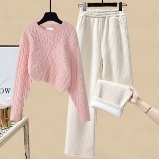 Bộ Áo Sweater Dáng Ôm Phối Quần Dài Ống Rộng Phong Cách Hàn Quốc Thời Trang Mùa Thu 2022