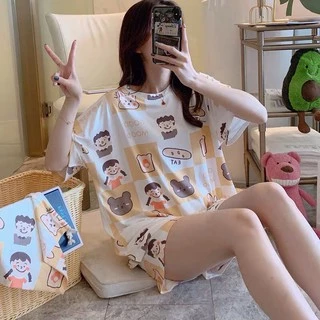 Bộ Ngủ Nữ Cộc Tay Icon 🦋 Set Áo Thun Kèm Quần Short 4 Màu 🦋