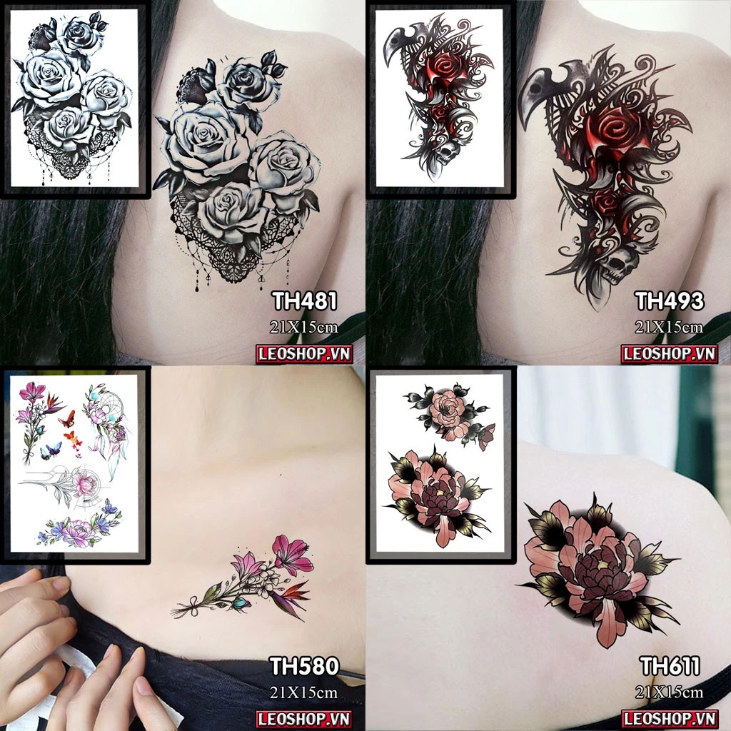 [Loại Ngắn Ngày] Hình Xăm Dán Hoa Bướm Chụp Ảnh, Đóng Phim, Dễ Dàng Tẩy Xóa - Dùng 2-5 Ngày BST 5 (21x15cm)