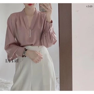 ÁO SƠ MI BẢO KHÁNH SHOP áo kiểu CỔ V ĐÍNH KHUY NGỌC TAY BỒNG