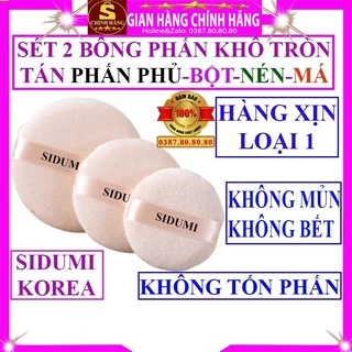 Set 2 Miếng bông mút trang điểm khô tròn đánh tán phấn phủ bột phấn nén má chính hãng Sidumi hàn quốc mini to loại dày