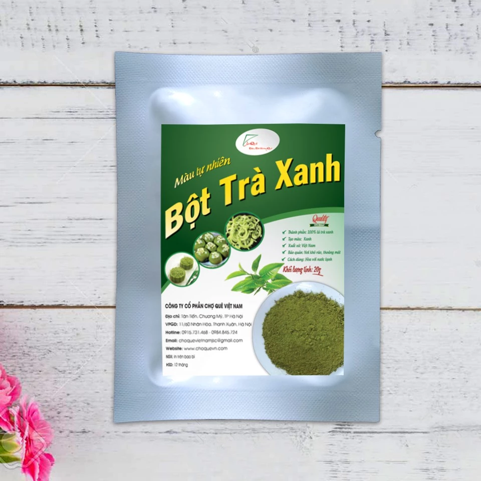 Bột Trà Xanh Nguyên Chất 20g Chợ Quê