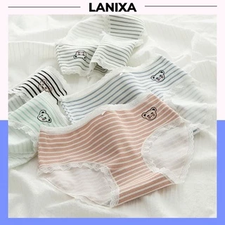 Quần lót nữ cotton ren viền kháng khuẩn khử mùi, Quần chíp nữ đính nơ kèm họa tiết cute dễ thương LANIXA L167