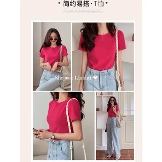 Áo thun trơn cotton basic cổ tròn Áo thun trơn form rộng