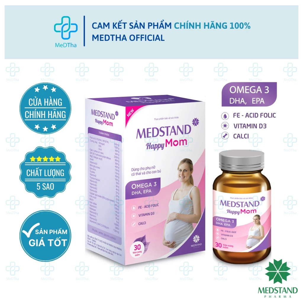 MEDSTAND Happy Mom - Vitamin Tổng Hợp Cho Bà Bầu, Omega 3, DHA, Vitamin Tổng Hợp Cho Mẹ Sau Sinh (Lọ 30v) [Chính Hãng]