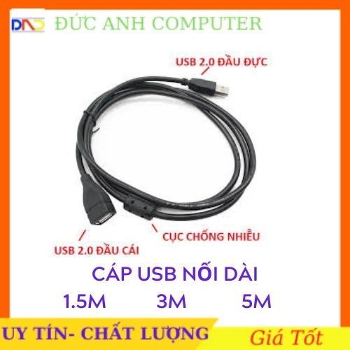 [Mã ELFLASH3 hoàn 10K xu đơn 20K] Dây cáp USB nối dài 1M5/ 3M/5M(Đen)- Hàng Chất Lượng - Full box