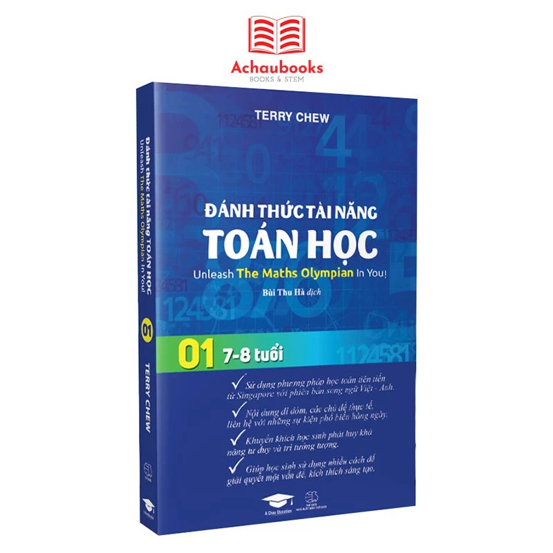 Sách Đánh thức tài năng toán học 1 (6-8 tuổi), tổng hợp kiến thức toán lớp 1, lớp 2 - Á Châu Books, bìa cứng, in màu