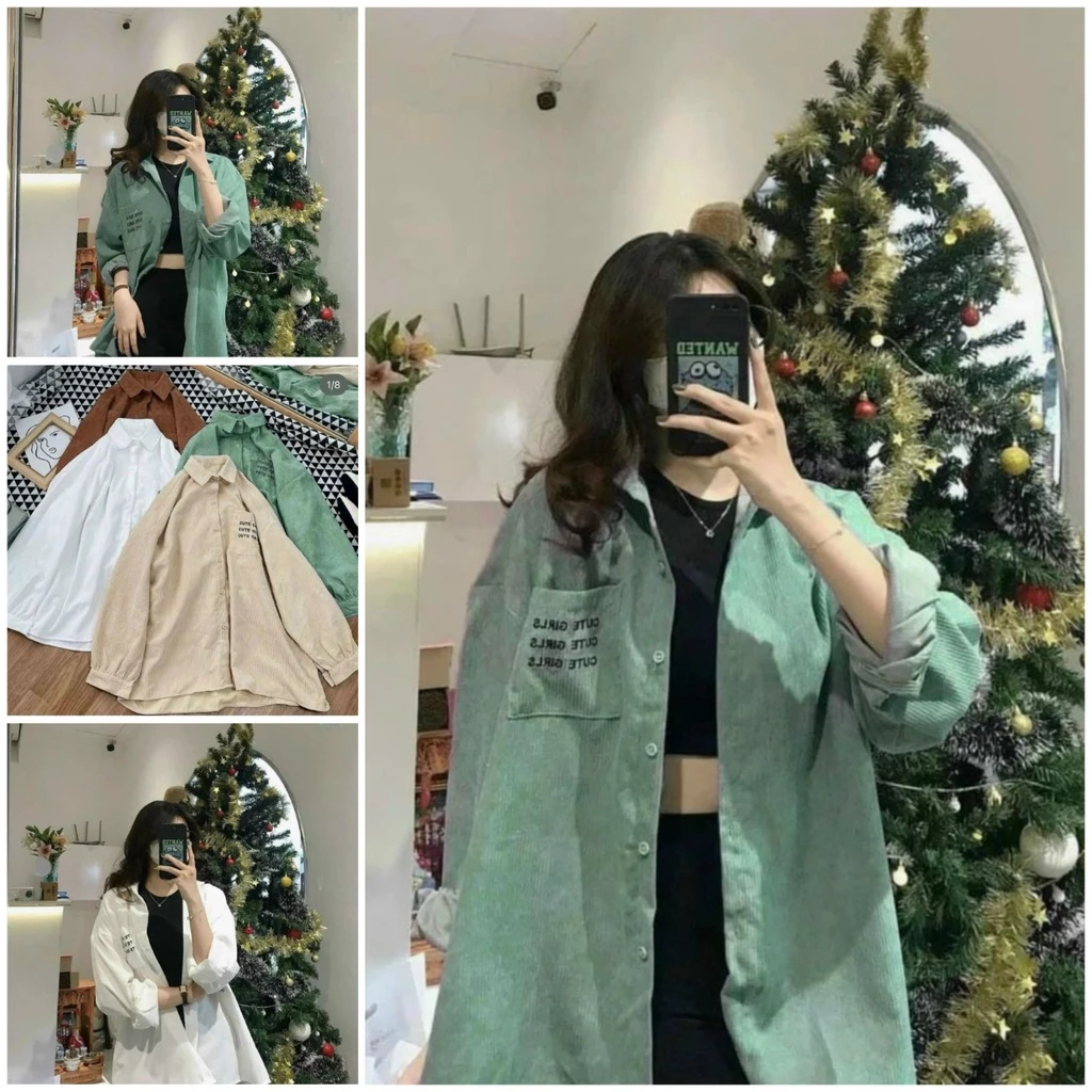 Áo Sơ Mi Nhung Túi Chữ Rộng Unisex Kiểu Hàn Quốc💖FREESHIP ĐẸP💖Kiểu Khoác Thu Đông Chống Nắng Tốt - Nam Nữ Couple Jacket