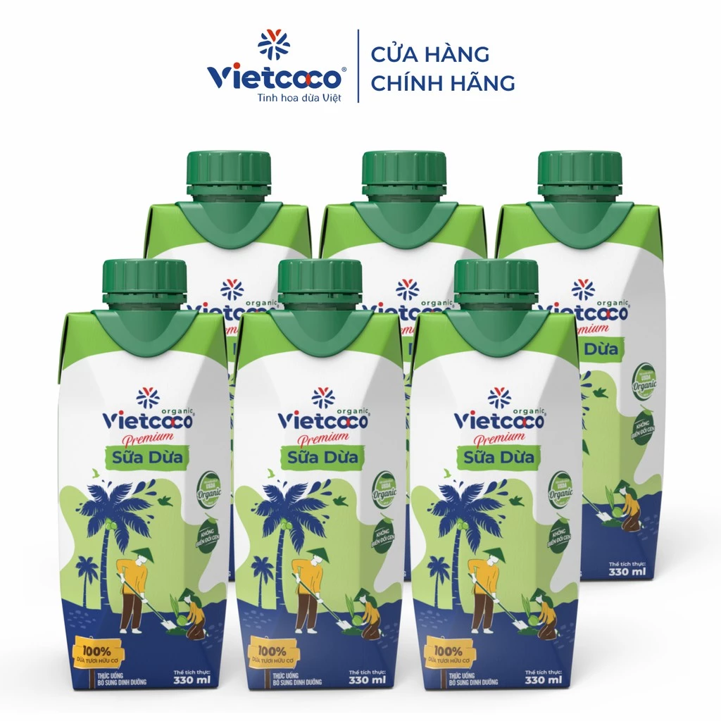 [Combo 6 hộp] Sữa dừa Organic UHT Vietcoco - hộp giấy 330ml