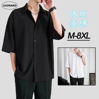 Áo Sơ Mi Lụa Trơn Tay Ngắn Dáng Rộng Có size Lớn M-8XL Dành Cho Nam Giới