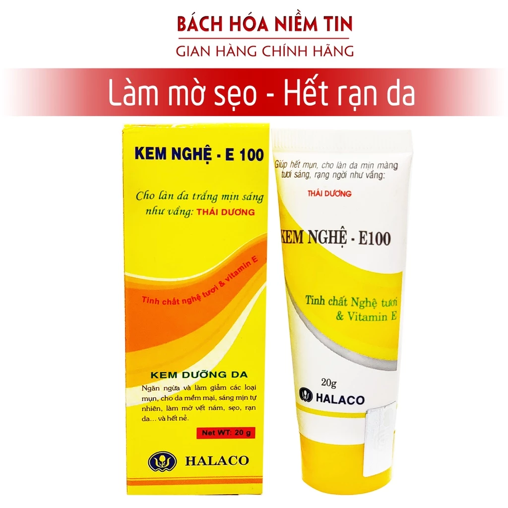 Kem nghệ giảm mụn mờ sẹo thâm E100 - tinh chất nghê, vitamin E, làm đẹp da, giảm thâm nám, giúp da mềm mịn - Tuýp 20g