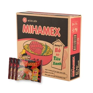 Thùng 30 gói mì MIHAMEX_ HV Bò Xốt Tiêu Xanh (65 gr) ăn liền hảo ba gói tôm miền muối chấm khô xào đại