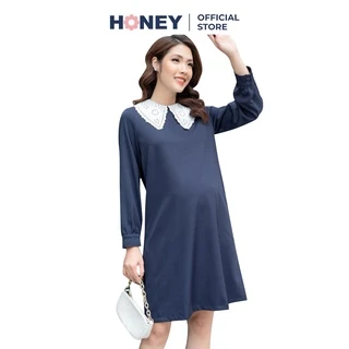 Váy bầu dáng suông chất âu công sở, cổ phối ren nhiều size  - thời trang đầm bầu thiết kế HONEY