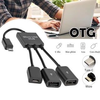 MICRO USB HUB Bộ chuyển đổi FONKEN nối 3 cổng cắm Type-C/ V8 USB với chui cắm  Micro USB dây cáp OTG cho Samsung Huawei