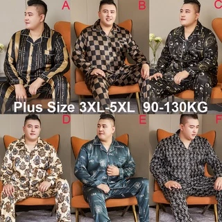 Bộ Đồ Ngủ Bằng Lụa Satin Plus Size 3XL-5XL Họa Tiết Kẻ Ô Cho Nam luyoo28