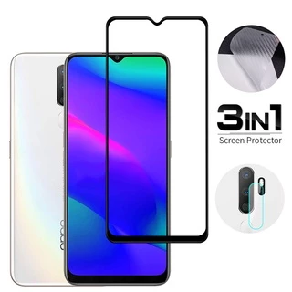 3 Trong 1 Kính Cường Lực+Bảo Vệ Camera+Dán Lưng Điện Thoại Cacbon Chống Vân Tay Cho Oppo F11 F5 F7 F9 Pro A53 A93 A15 A3S A5S A1K A83