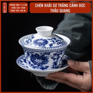 Chén Khải, Tiềm Trà Sứ Cảnh Đức Thấu Quang Tinh Khiết, Dung Tích 260ml