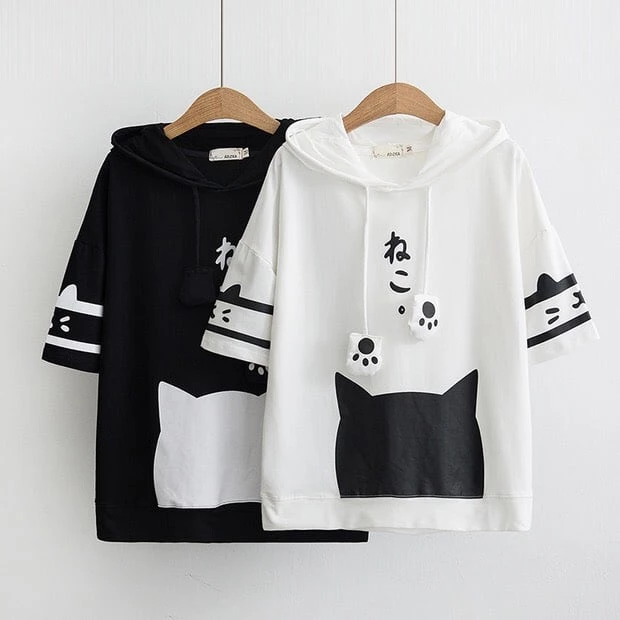 Áo Hoodie Unisex nam nữ mẫu mèo cute tay ngắn chất cotton hàng xịn