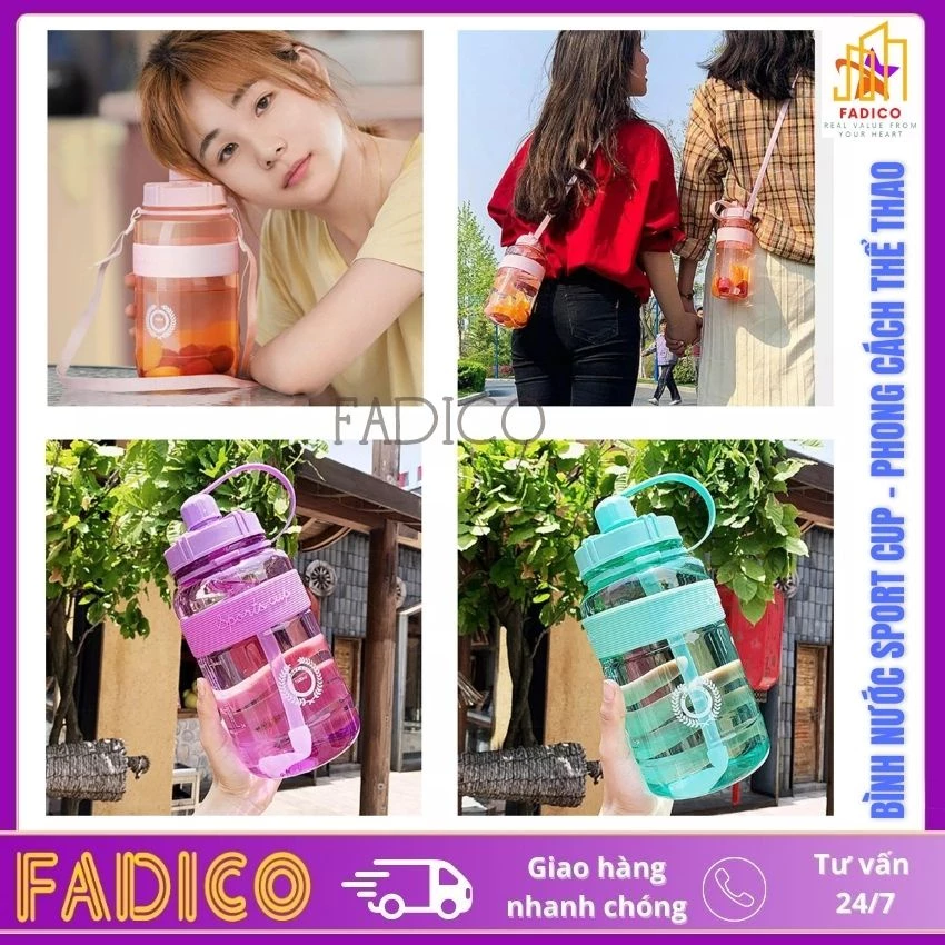 Bình Nước Sport cup,bình nước thể thao Có Ống Hút và Dây Đeo Tiện Lợi Dễ Thương cá tính mạnh mẽ năng động-FADICO