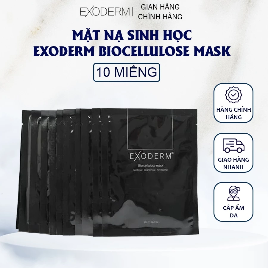 Mặt Nạ EXODERM BIOCELLULOSE - Cấp Ẩm, Làm Sáng & Phục Hồi Da Từ Sâu Bên Trong [1 Hộp 10 Miếng]