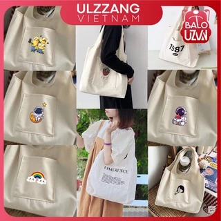 Túi tote vải canvas túi học thêm unisex, túi xách đeo vải bố ulzzang thời trang nhiều ngăn đẹp rẻ_NH